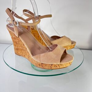 Charles by Charles David Lambert Wedge Sandals Nude Faux Suede Cork